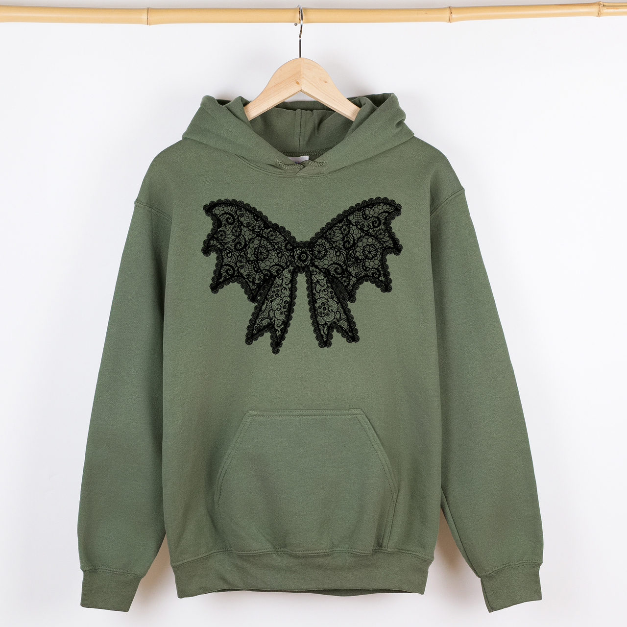 Lace Bow Halloween Goth Boo Faux Lace Ribbon Coquette Shimmering Ghost Graphic Hoodie