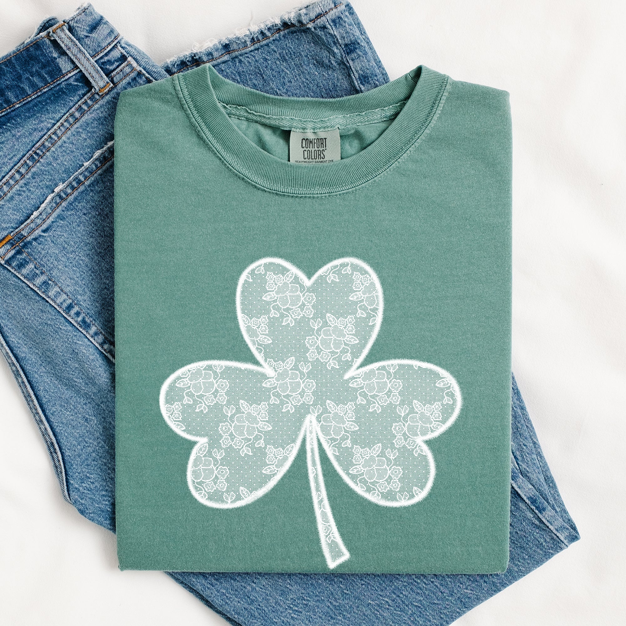 Lace Coquette Shamrock Clover Leprechaun St Patrick's Day Irish Luck Comfort Colors Tee