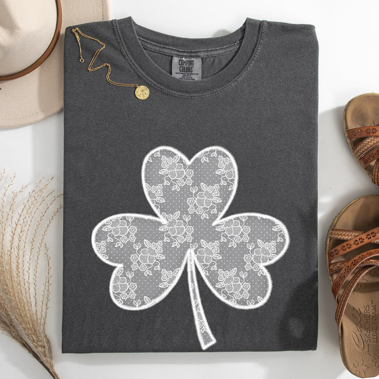 Lace Coquette Shamrock Clover Leprechaun St Patrick's Day Irish Luck Comfort Colors Tee