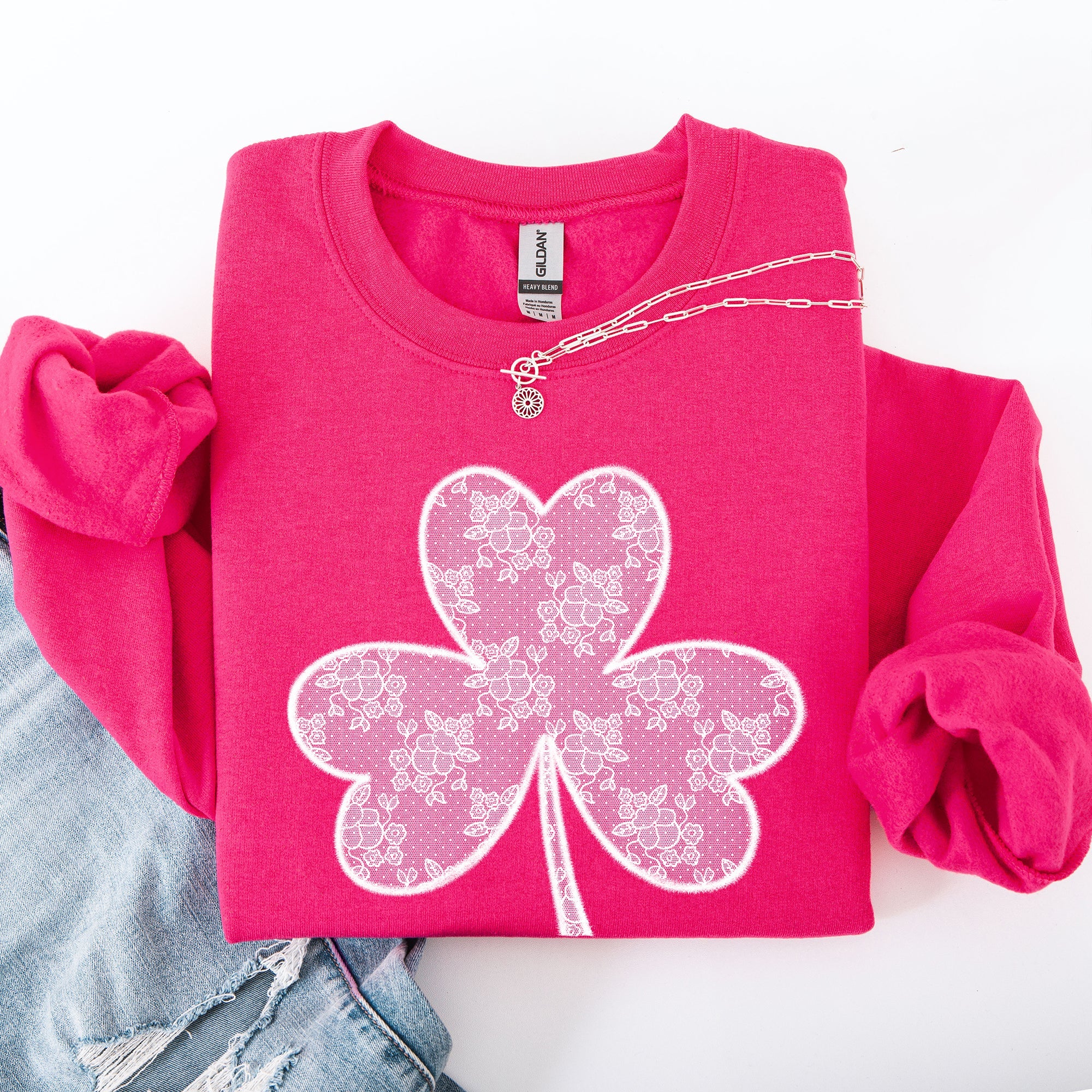 Lace Coquette Shamrock St Patrick's Day Clover Lucky Leprechaun Festive Sweatshirt