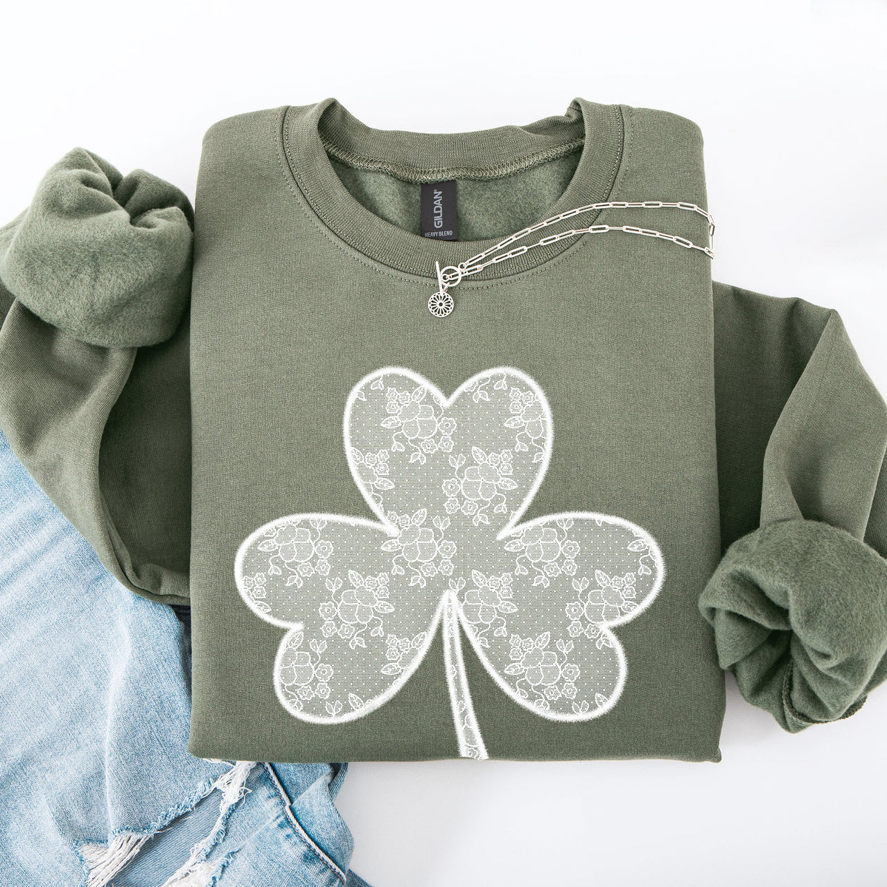 Lace Coquette Shamrock St Patrick's Day Clover Lucky Leprechaun Festive Sweatshirt