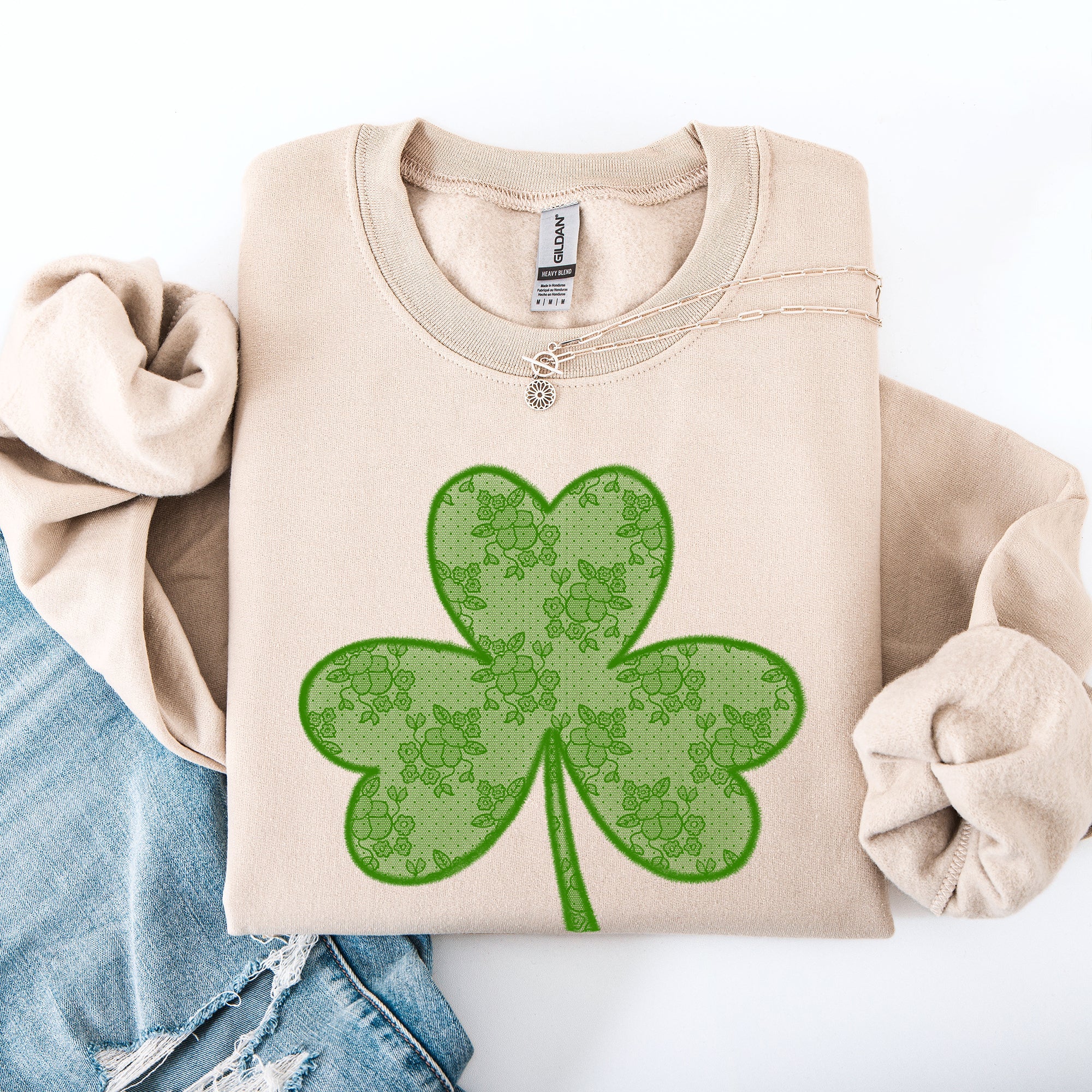 Lace Coquette Shamrock St Patrick's Day Clover Lucky Leprechaun Festive Sweatshirt