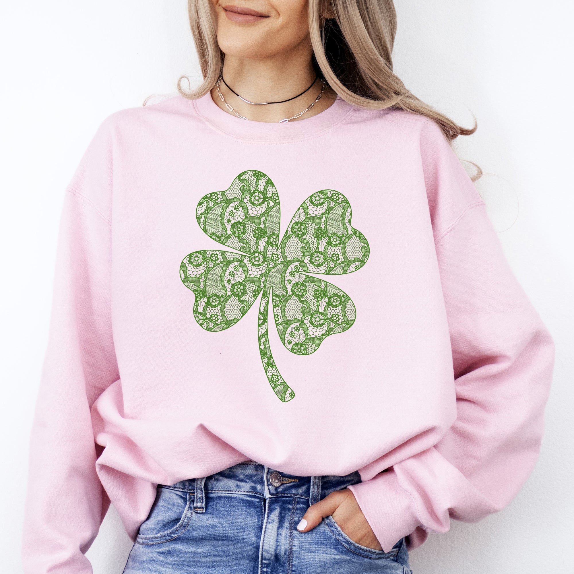 Lace Coquette Shamrock Leprechaun St Patrick's Day Clover Lucky Irish Graphic Sweatshirt