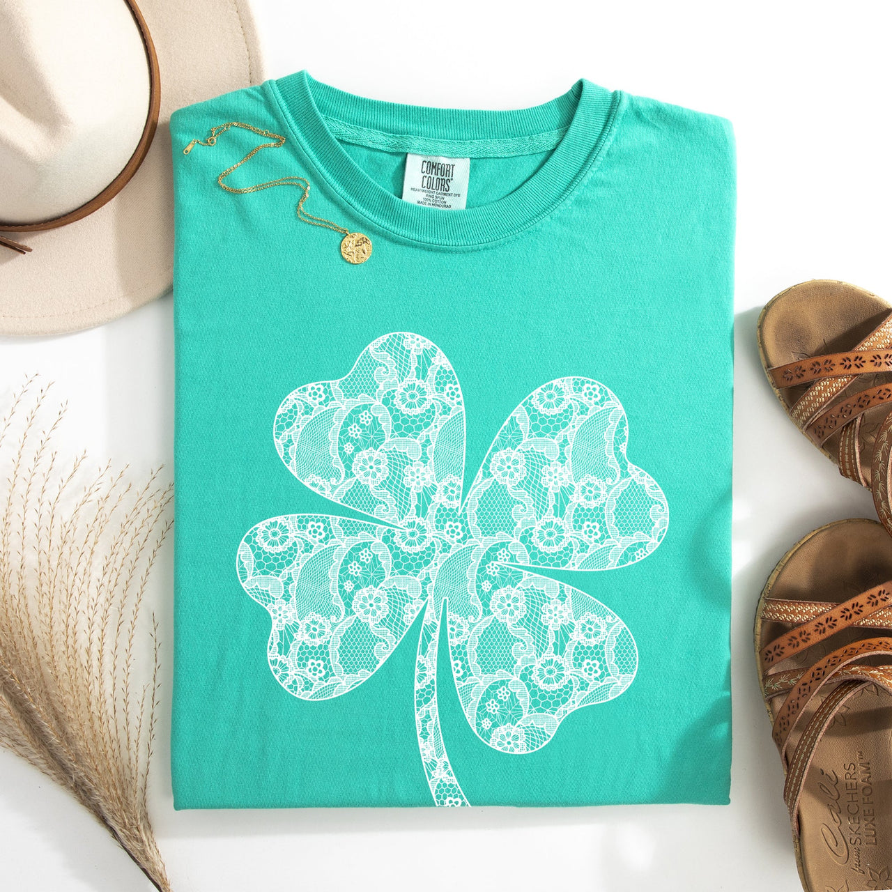 Lace Coquette Shamrock Clover Lucky Leprechaun St Patrick's Day Comfort Colors Tee