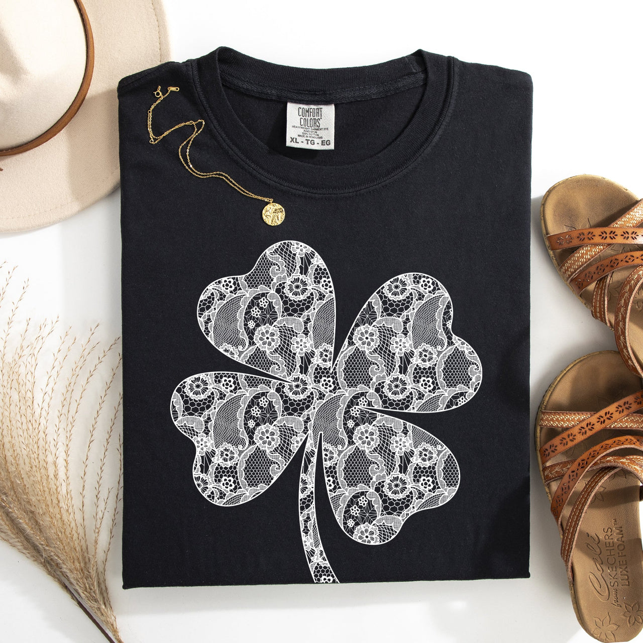 Lace Coquette Shamrock Clover Lucky Leprechaun St Patrick's Day Comfort Colors Tee