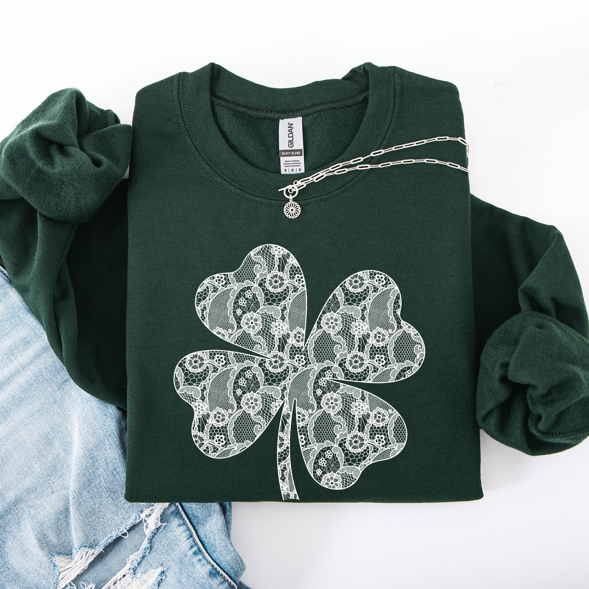 Lace Coquette Shamrock Leprechaun St Patrick's Day Clover Lucky Irish Graphic Sweatshirt