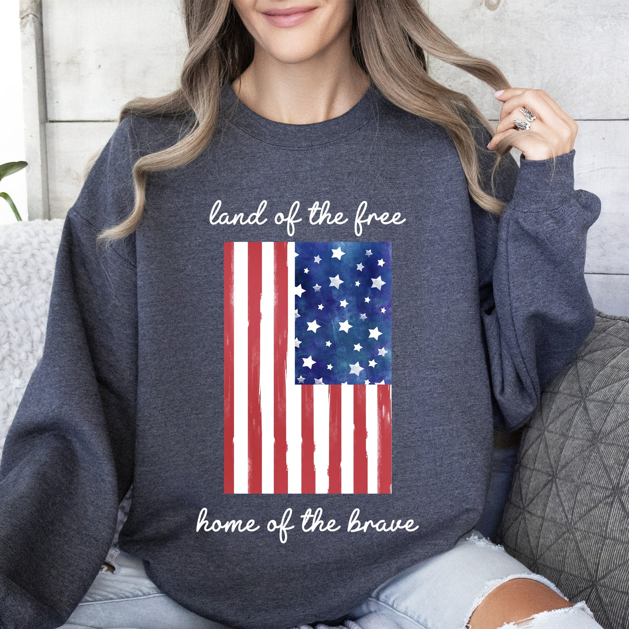 Land Of The Free, Home Of The Brave American Flag Pride Edition Patriotic Sweatshirt