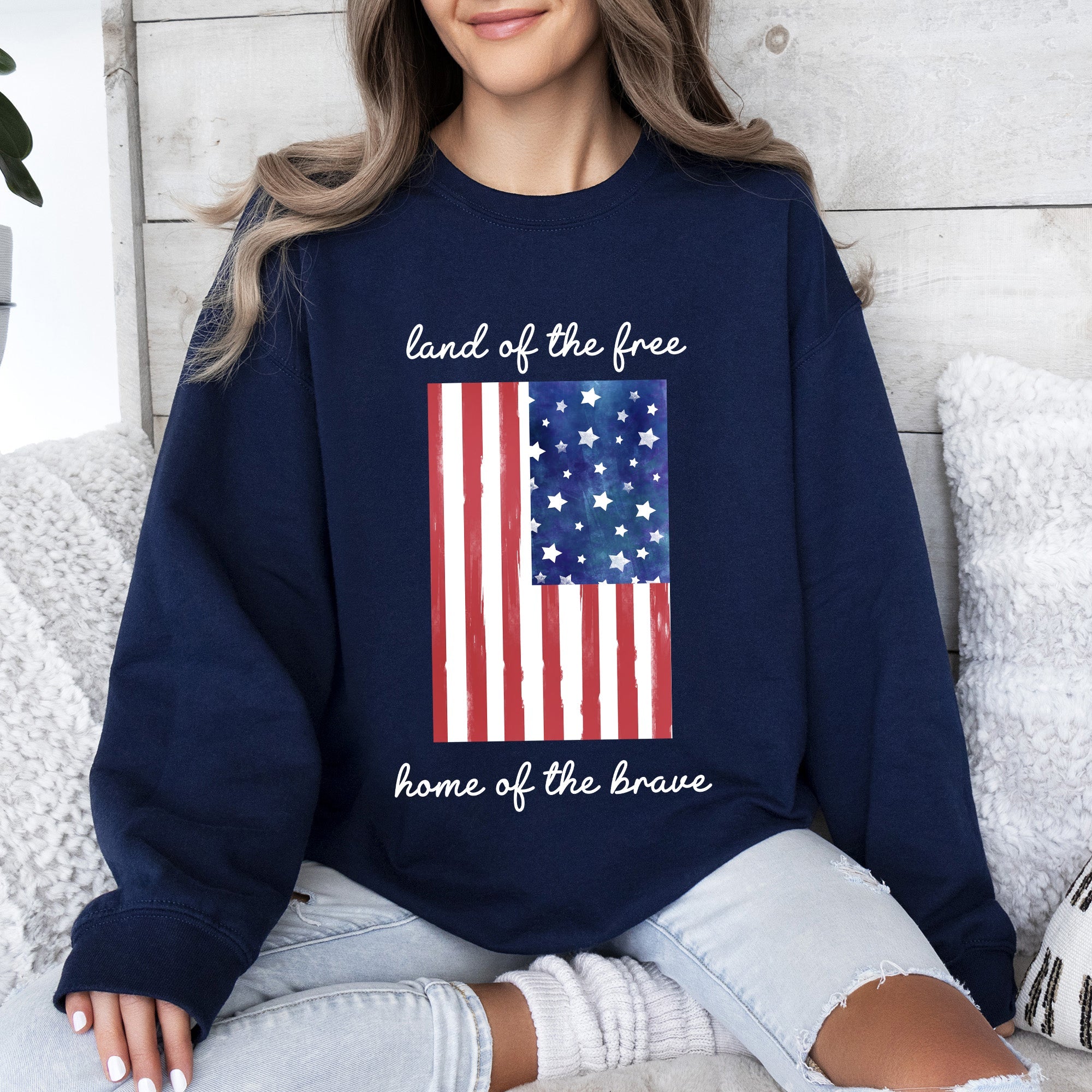 Land Of The Free, Home Of The Brave American Flag Pride Edition Patriotic Sweatshirt