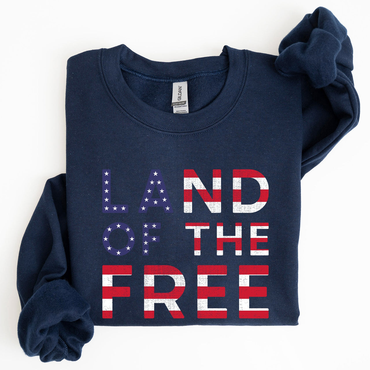 Land Of The Free Patriotic Fourth Of July USA Flag Vintage Distressed Cozy Sweatshirt
