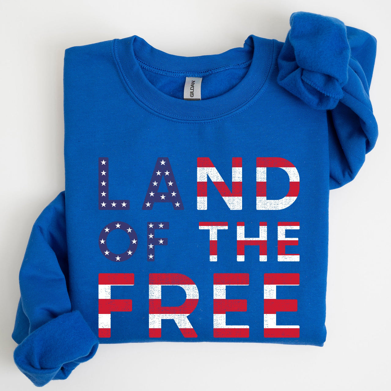 Land Of The Free Patriotic Fourth Of July USA Flag Vintage Distressed Cozy Sweatshirt