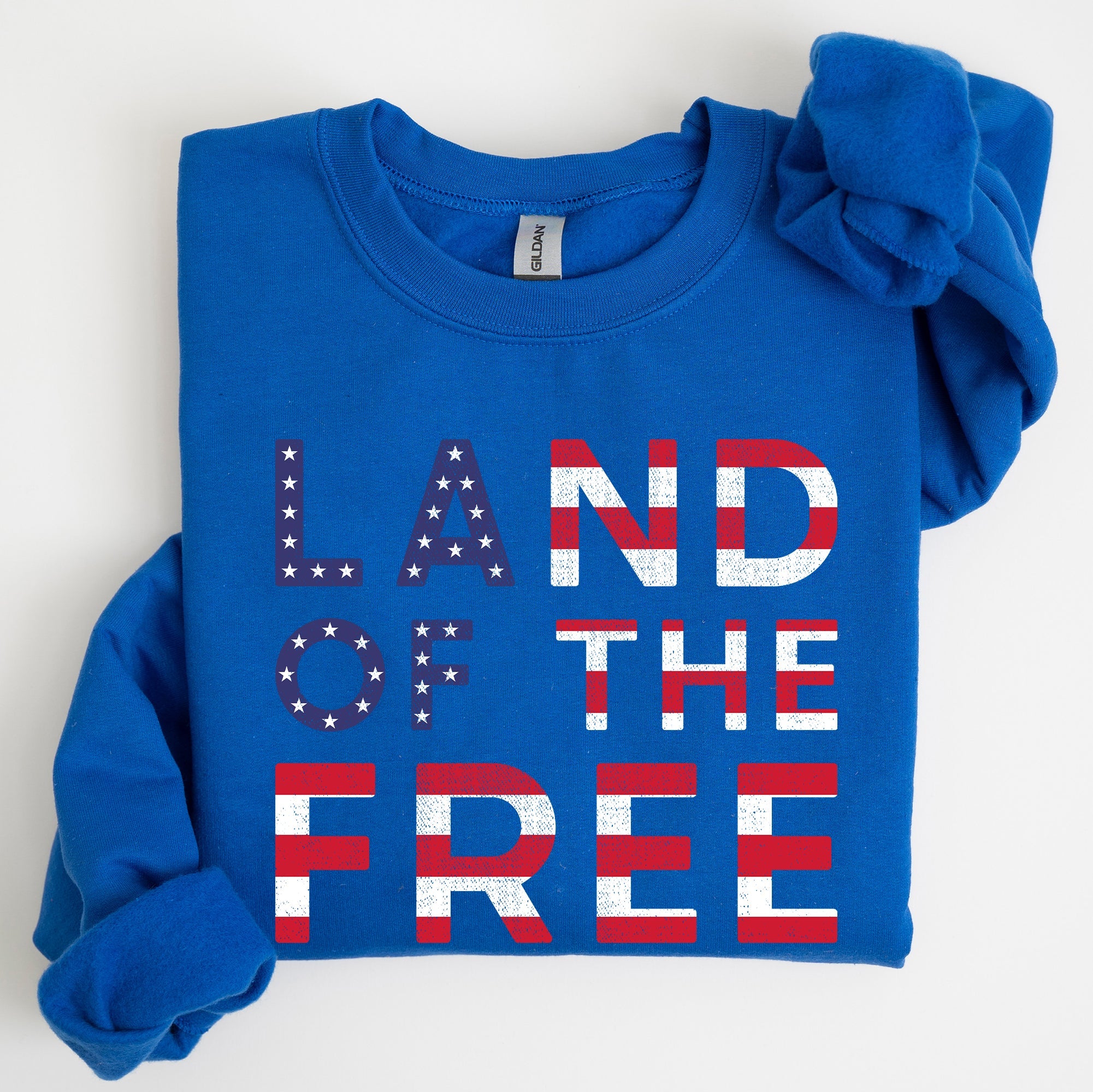 Land Of The Free Patriotic Fourth Of July USA Flag Vintage Distressed Cozy Sweatshirt