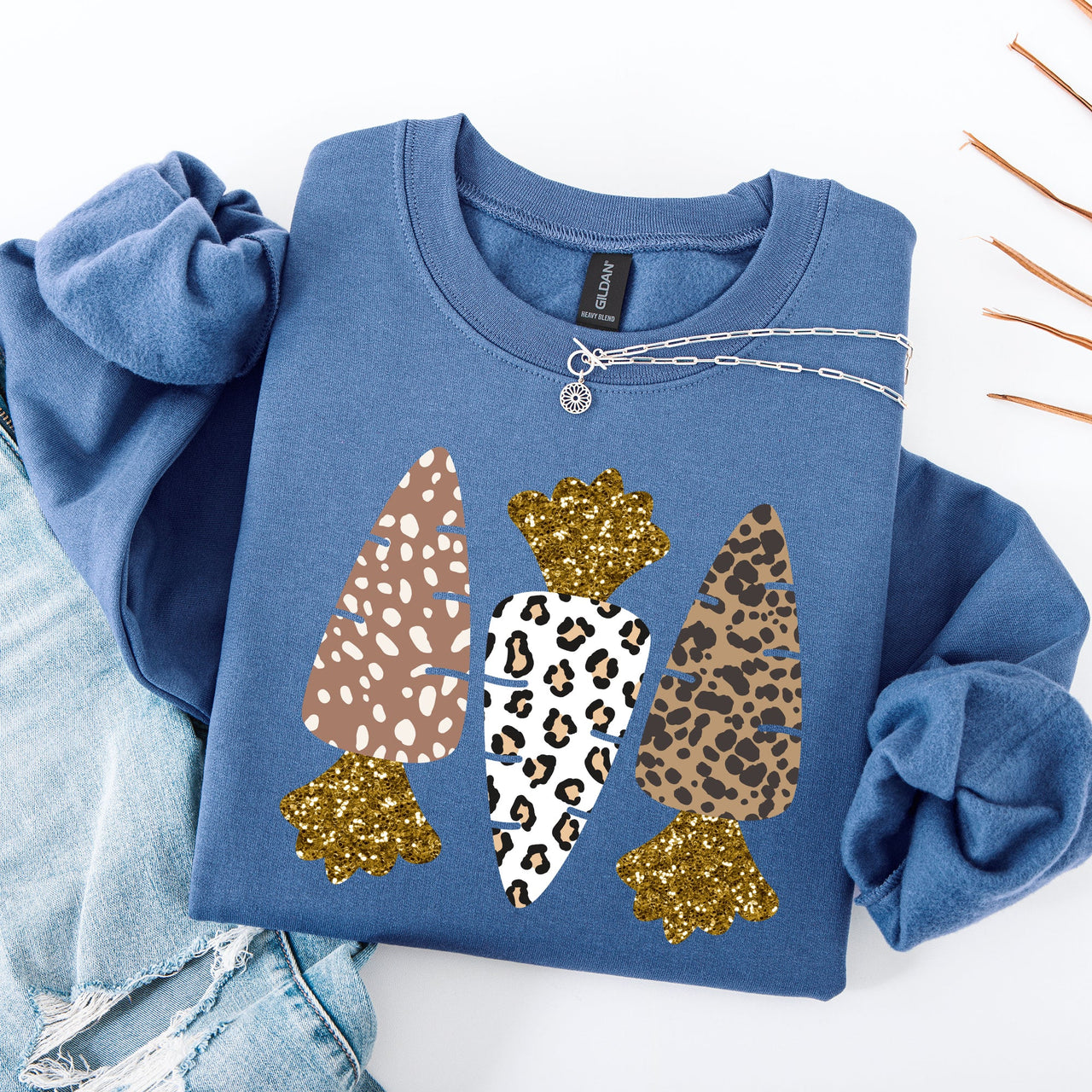 Leopard Print Carrots Easter Bunny Jesus Rabbit Holiday Themed Graphic Sweatshirt