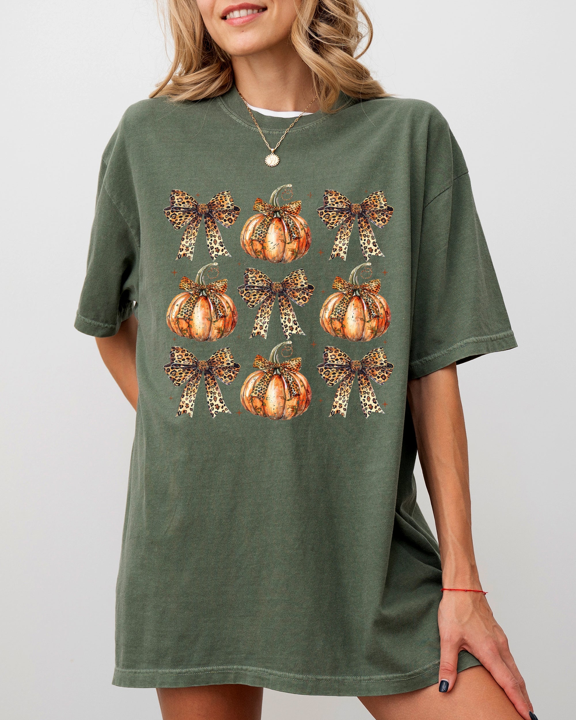 Leopard Print Pumpkins, Coquette Ribbons And Bows Halloween Autumn Fall Comfort Colors Tee