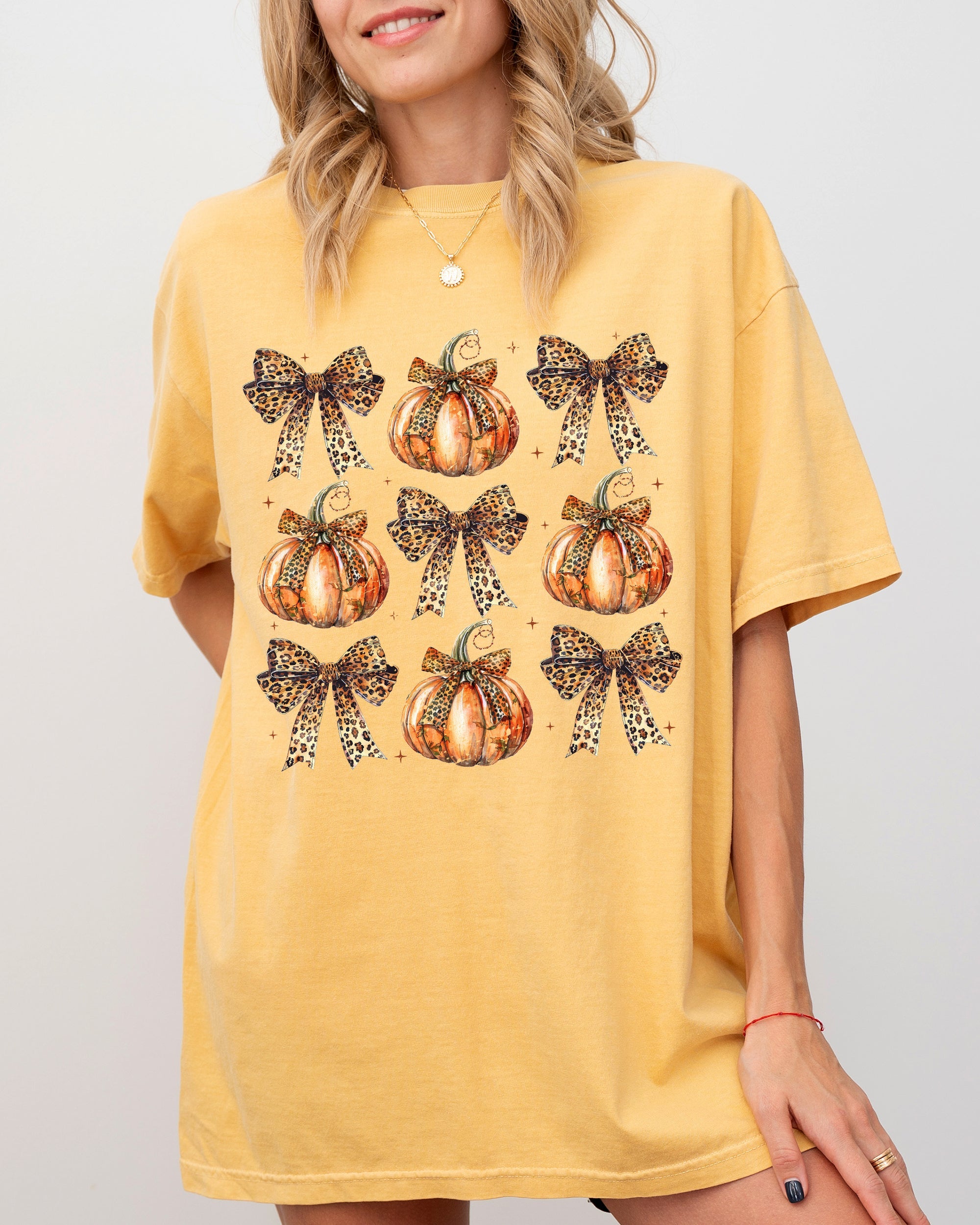 Leopard Print Pumpkins, Coquette Ribbons And Bows Halloween Autumn Fall Comfort Colors Tee