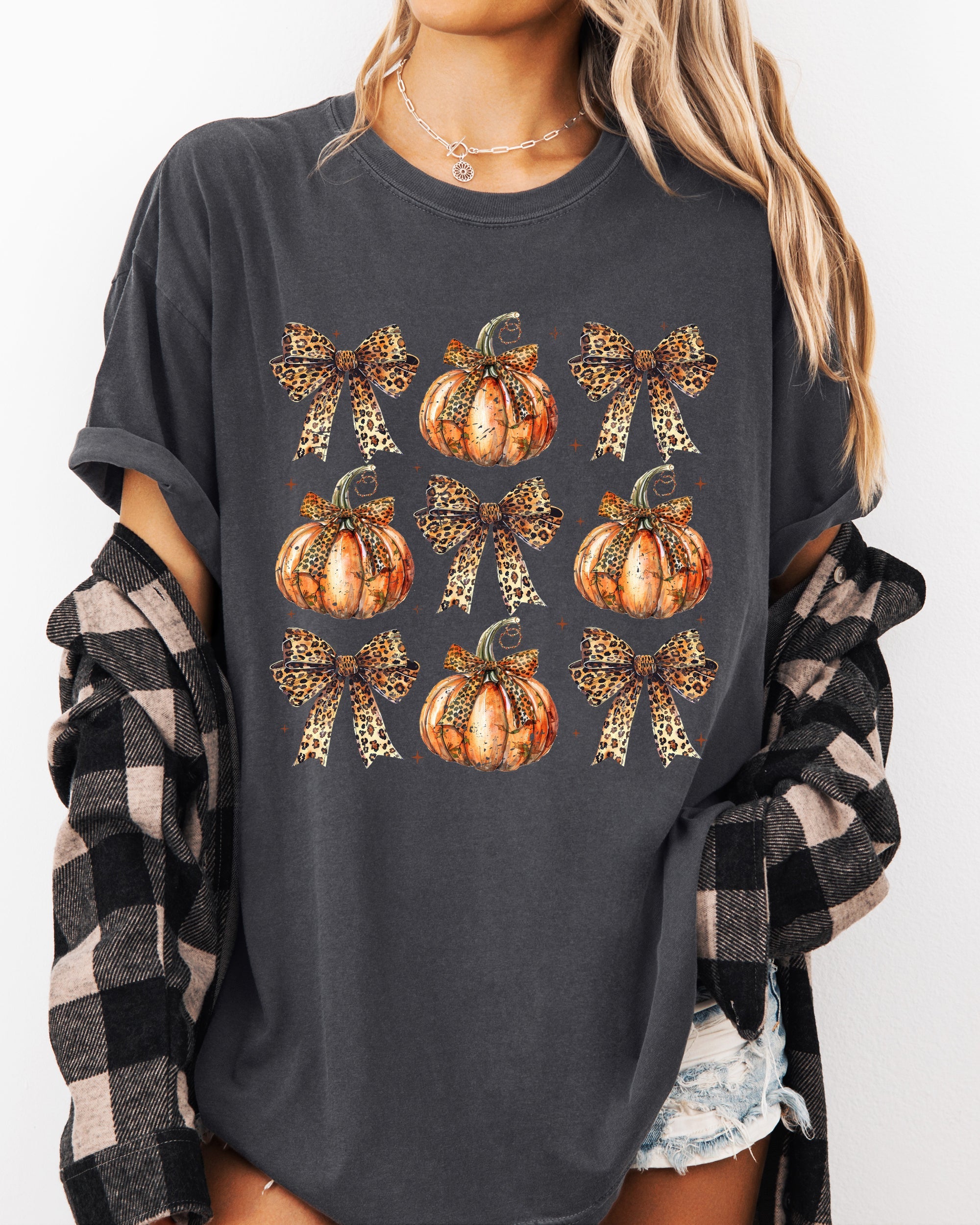 Leopard Print Pumpkins, Coquette Ribbons And Bows Halloween Autumn Fall Comfort Colors Tee