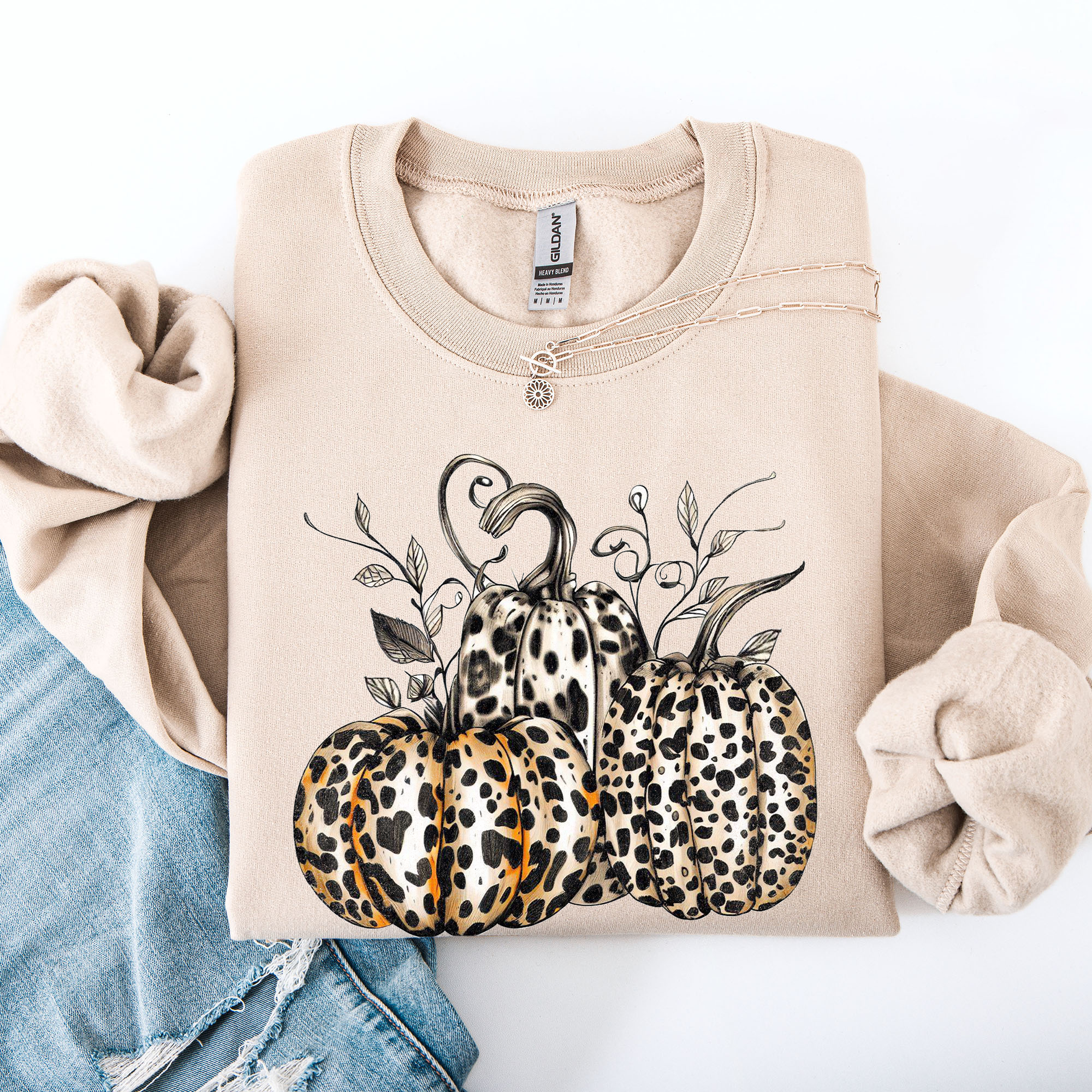Leopard Print Pumpkins For Halloween And Autumn Festive Fashion Season Sweatshirt
