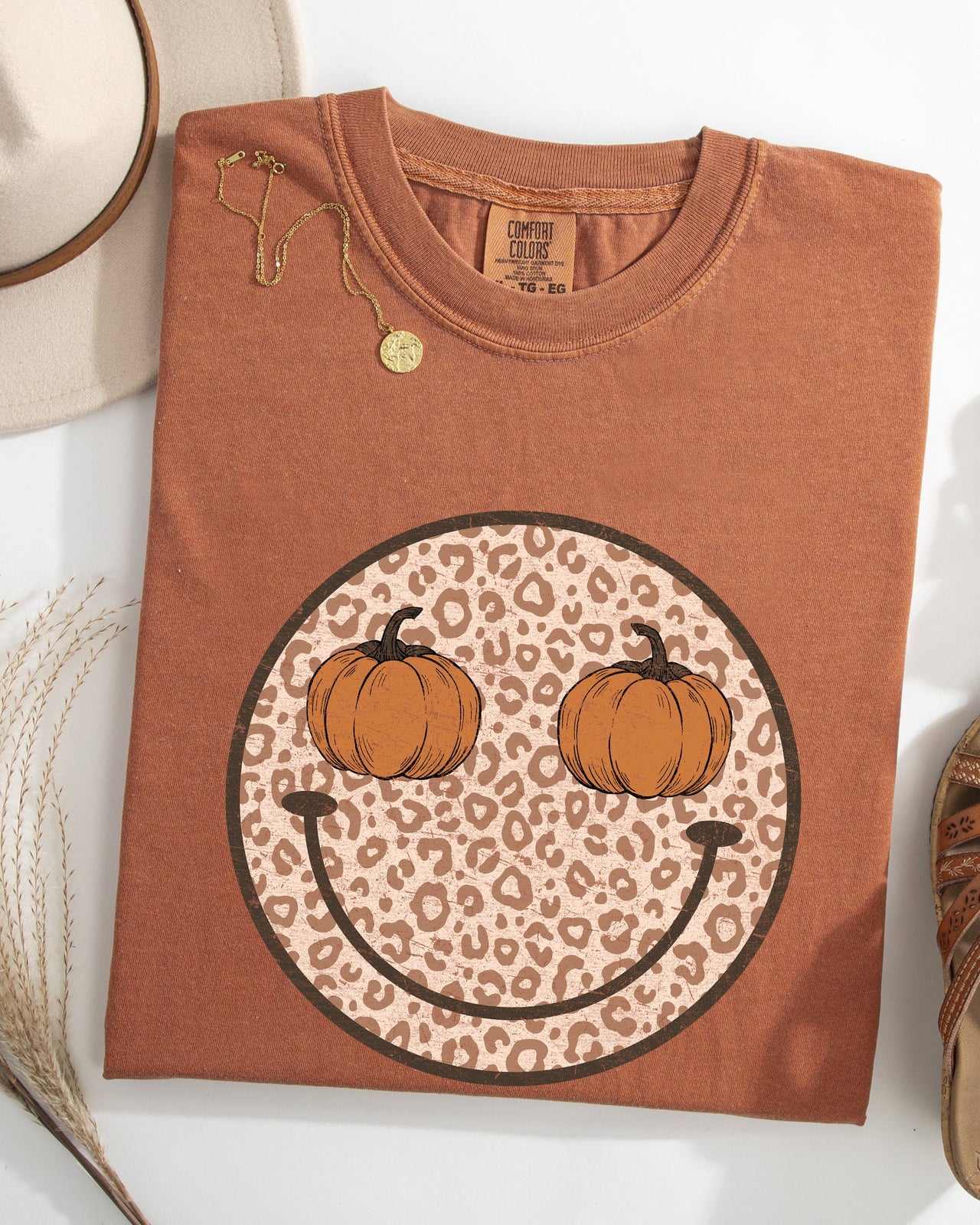 Leopard Print Smiley Halloween Pumpkin Retro Fall Autumn Shirt Comfort Colors Tee