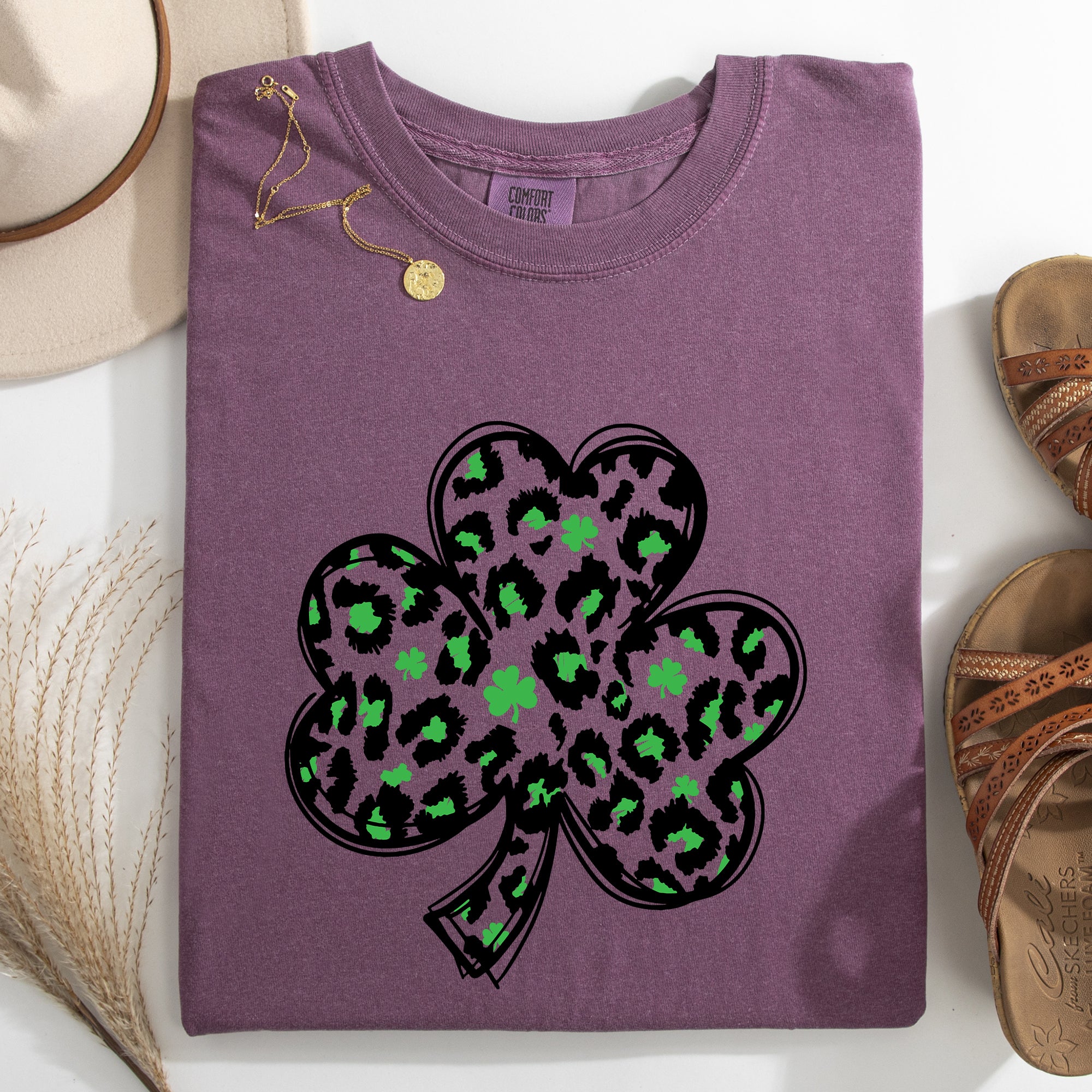 Leopard Print St Patrick's Day Shamrock Clover Lucky Leprechaun Comfort Colors Tee
