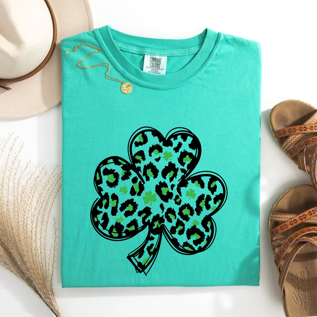 Leopard Print St Patrick's Day Shamrock Clover Lucky Leprechaun Comfort Colors Tee