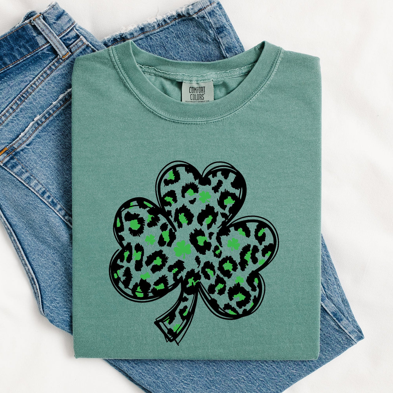 Leopard Print St Patrick's Day Shamrock Clover Lucky Leprechaun Comfort Colors Tee