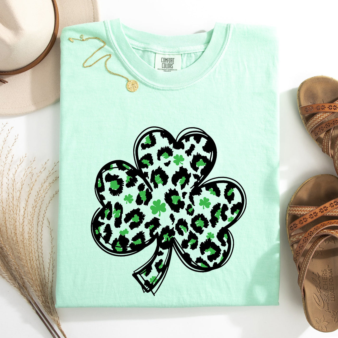 Leopard Print St Patrick's Day Shamrock Clover Lucky Leprechaun Comfort Colors Tee