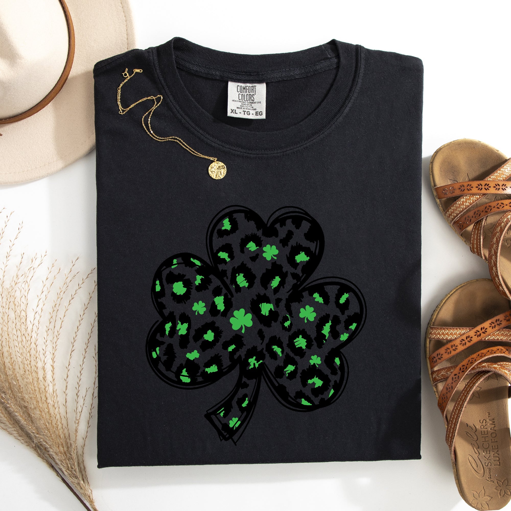 Leopard Print St Patrick's Day Shamrock Clover Lucky Leprechaun Comfort Colors Tee
