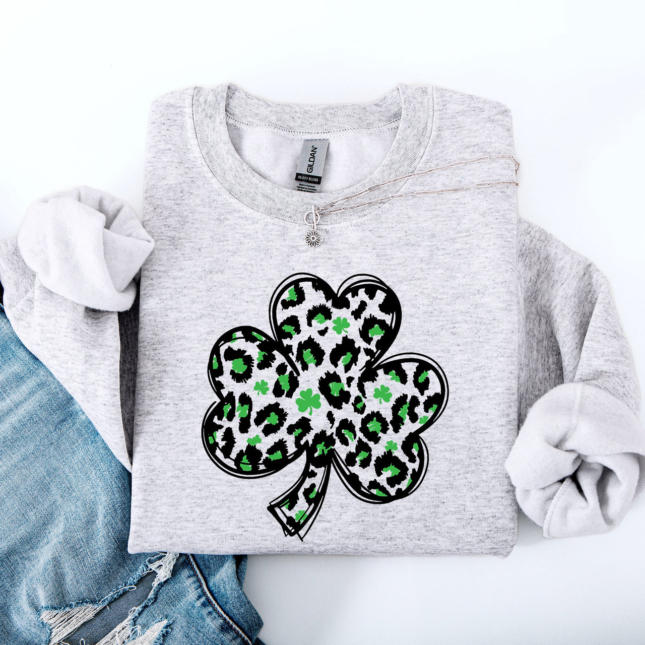 Leopard Print St Patrick's Day Shamrock Clover Lucky Leprechaun Celebration Sweatshirt