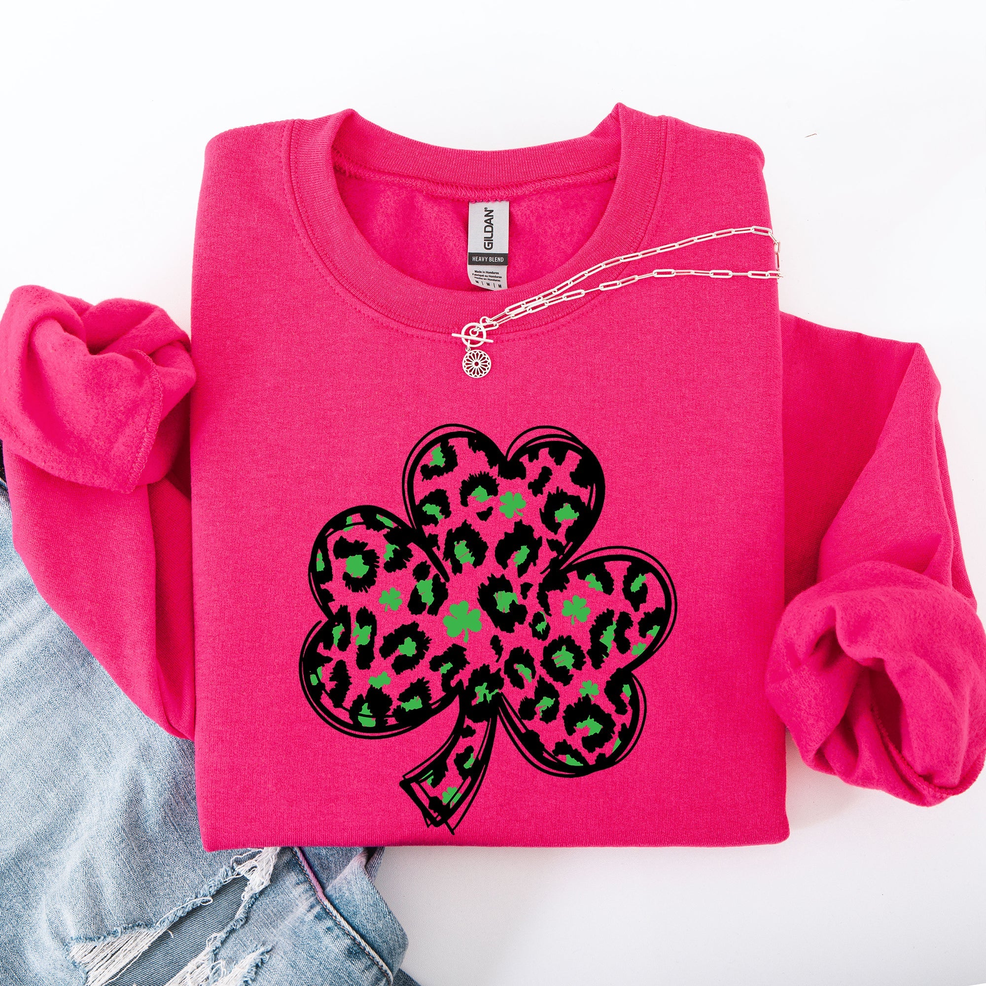 Leopard Print St Patrick's Day Shamrock Clover Lucky Leprechaun Celebration Sweatshirt