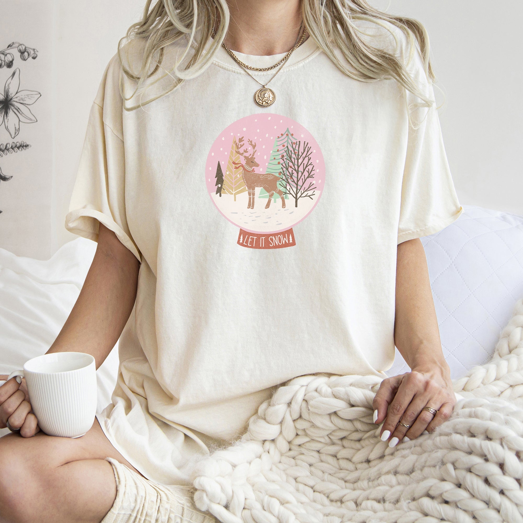 Let It Snow Snow Ball Christmas Deer Seasonal Festivity Design Holiday Collection Edition Comfort Colors Tee