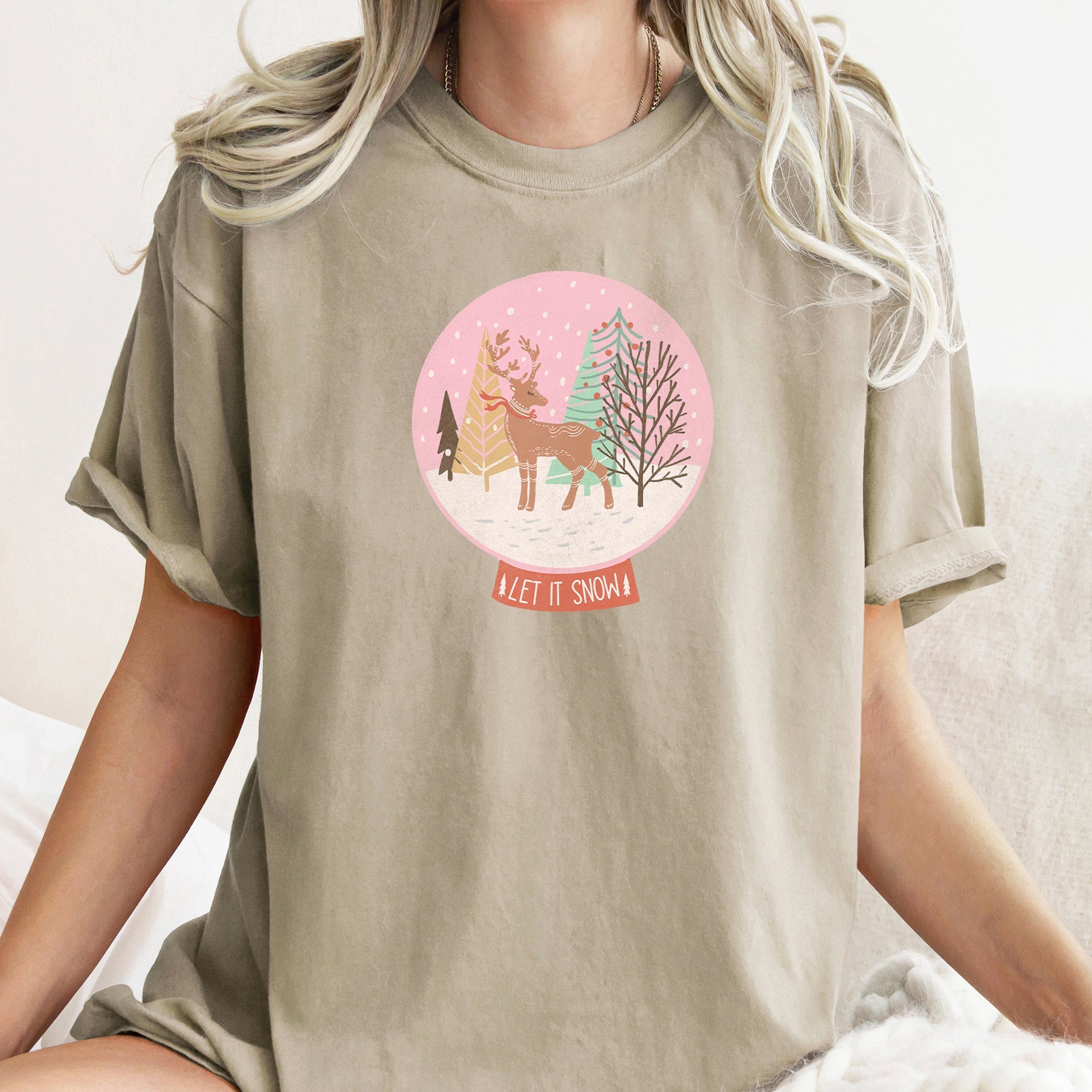 Let It Snow Snow Ball Christmas Deer Seasonal Festivity Design Holiday Collection Edition Comfort Colors Tee