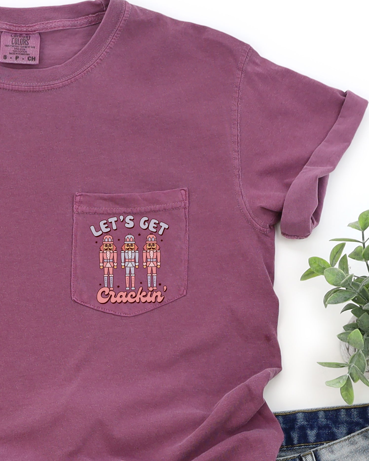 Let's Get Crackin Pocket Nutcrackers Christmas Winter Santa Snow Xmas Comfort Colors Tee