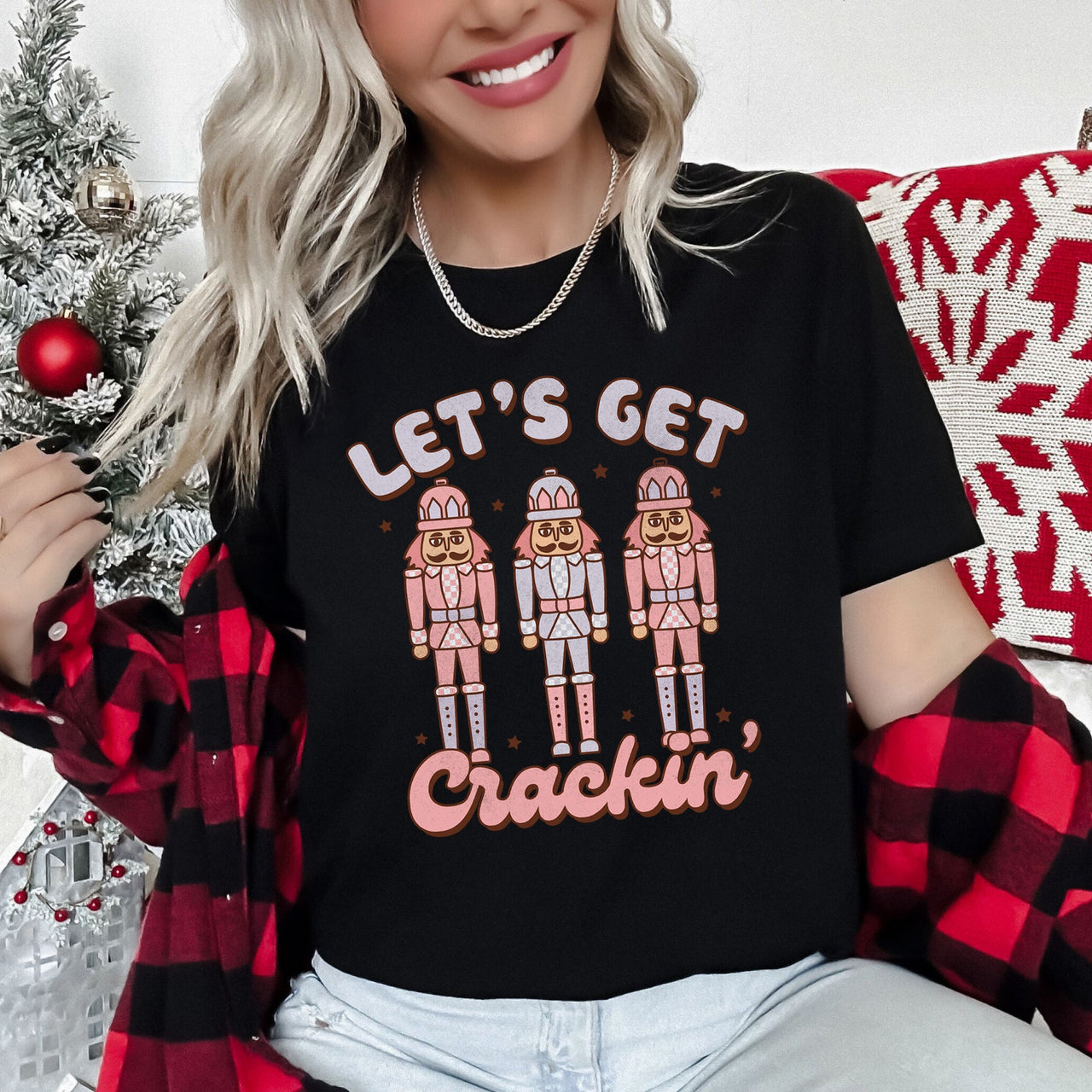 Let's Get Cracking Nutcracker Christmas Retro Holiday Cheer Graphic Tee Vintage Style