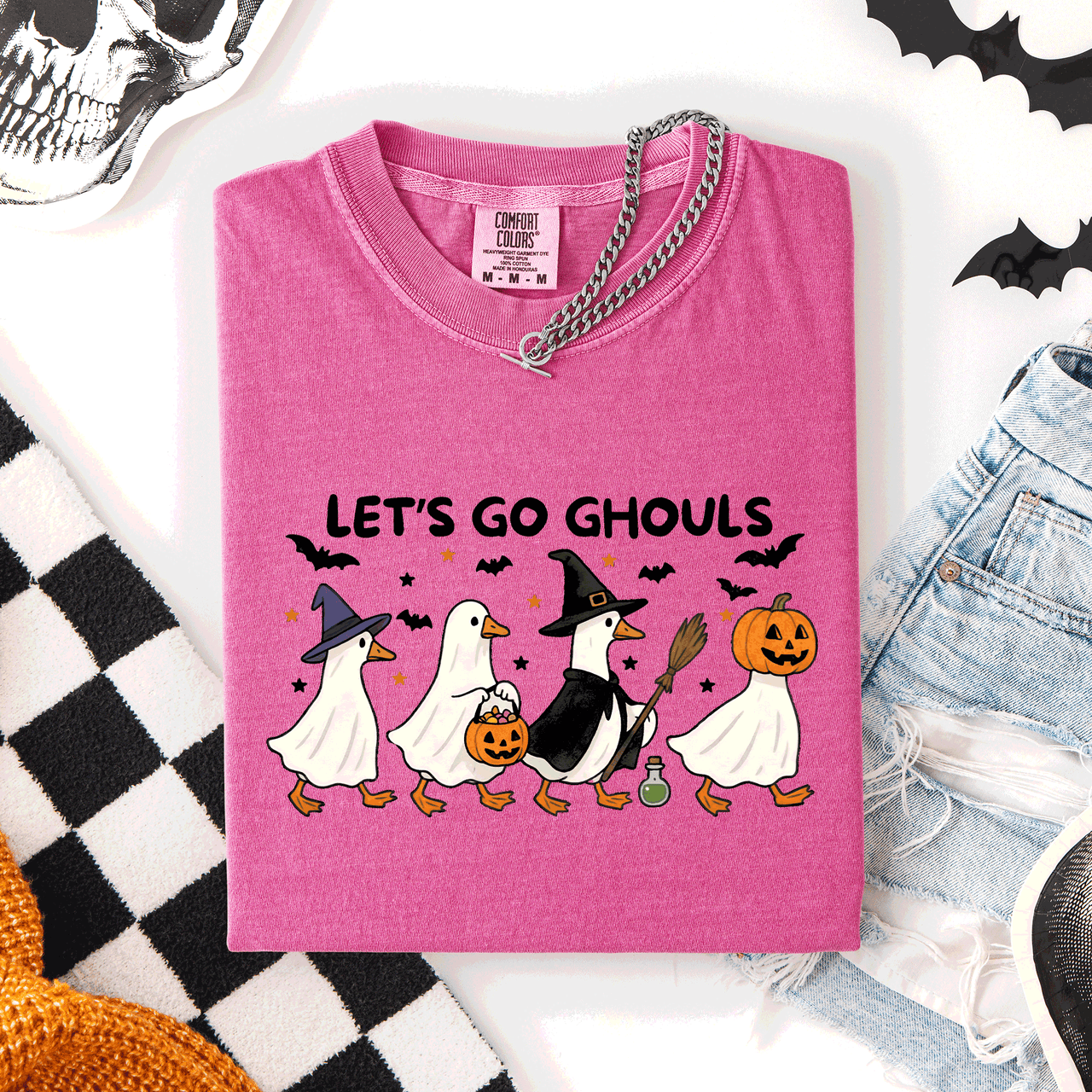 Let's Go Ghouls Funny Geese Goose Halloween Witch Spooky Season Comfort Colors Tee