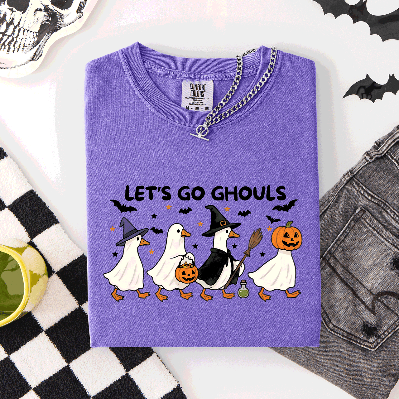 Let's Go Ghouls Funny Geese Goose Halloween Witch Spooky Season Comfort Colors Tee