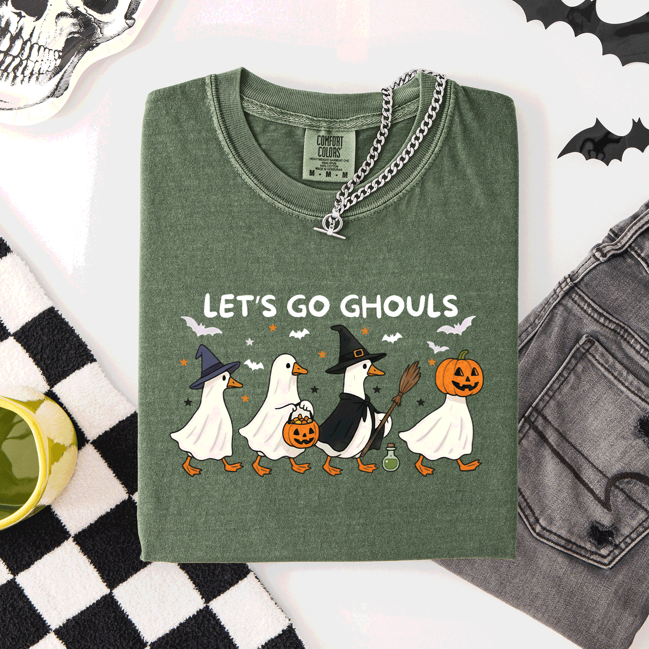 Let's Go Ghouls Funny Geese Goose Halloween Witch Spooky Season Comfort Colors Tee