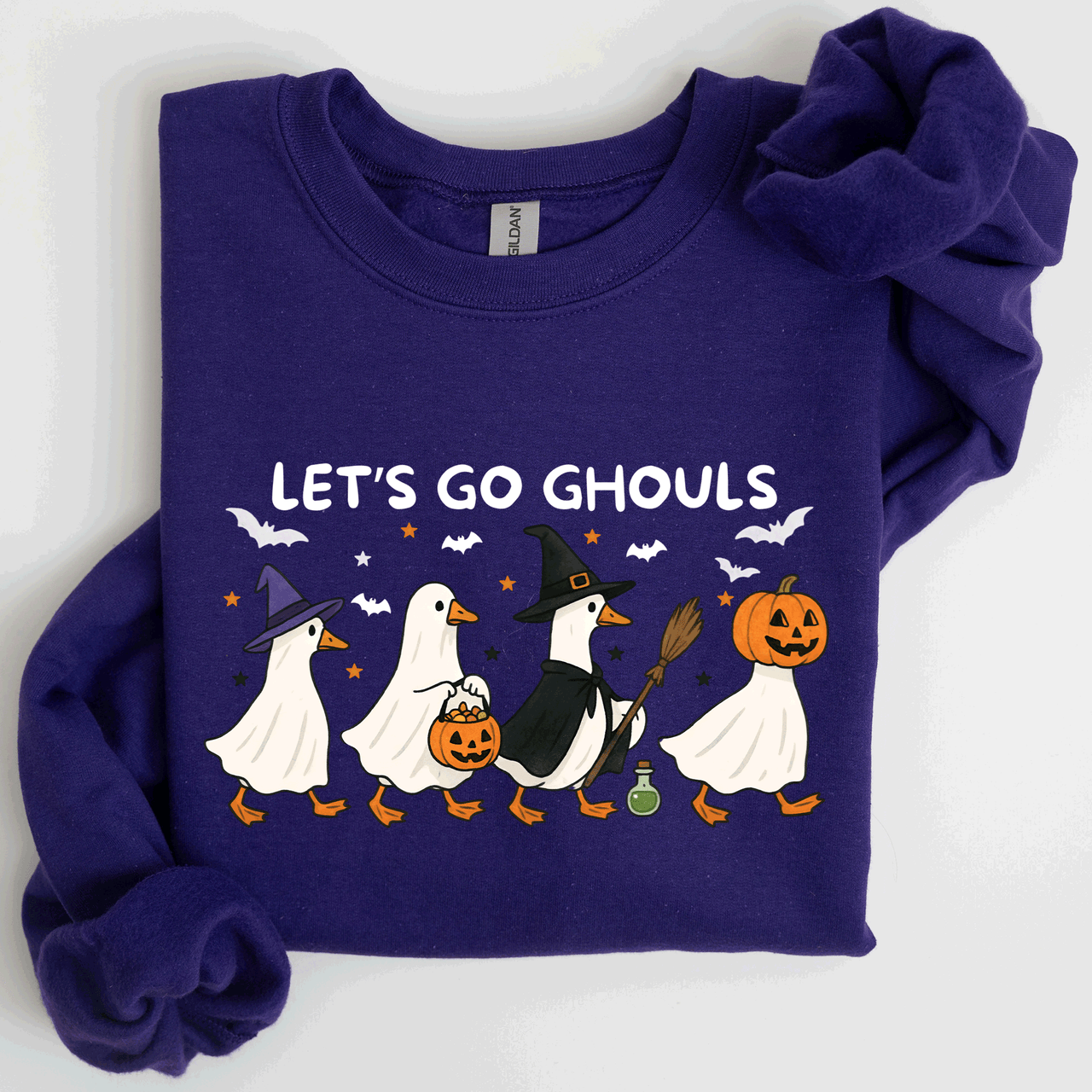 Let's Go Ghouls Geese Goose Halloween Witch Theme Spooky Seasonal Graphic Sweatshirt
