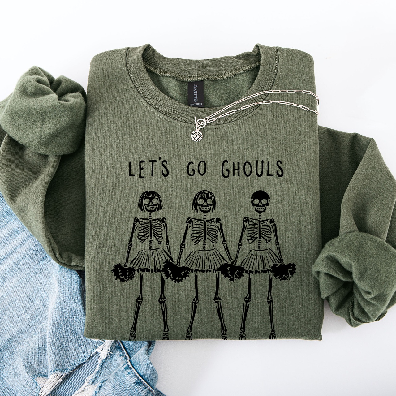 Let's Go Ghouls Skeleton Cheerleaders Halloween Night Parade Spooky Spirit Sweatshirt