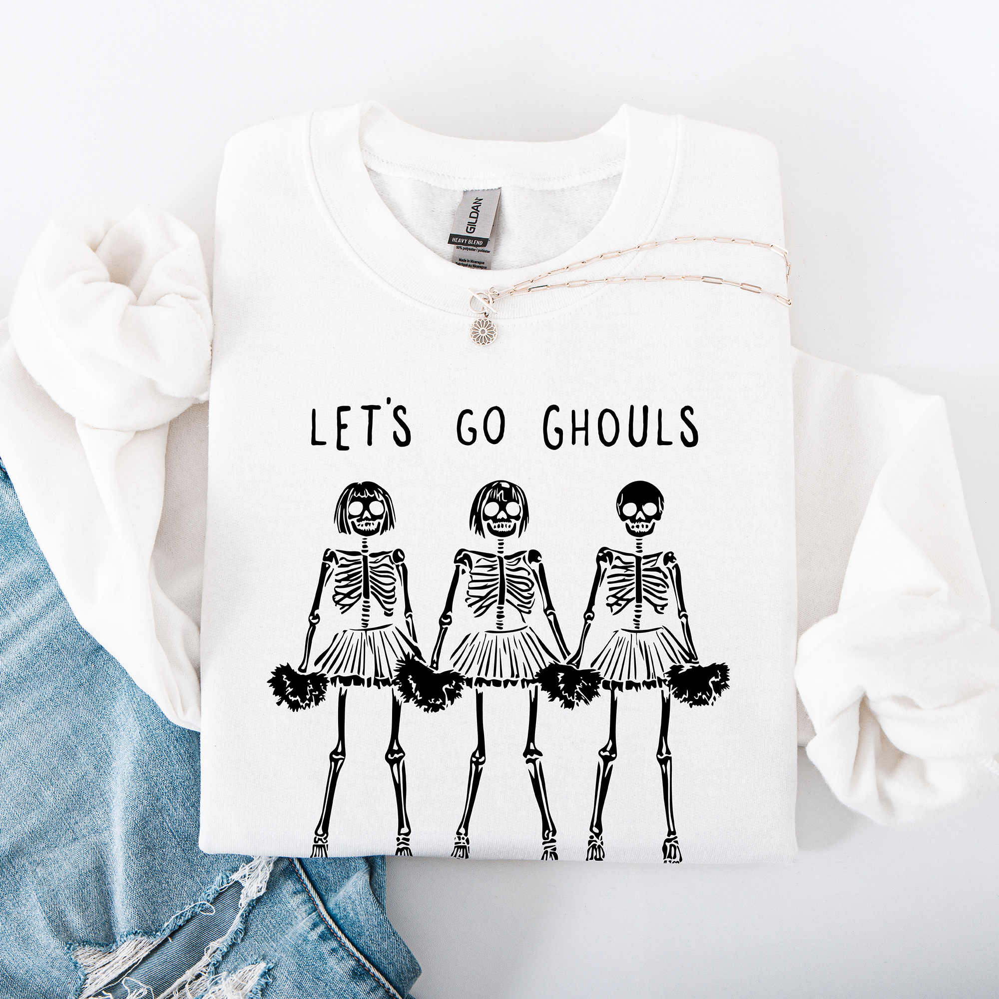 Let's Go Ghouls Skeleton Cheerleaders Halloween Night Parade Spooky Spirit Sweatshirt