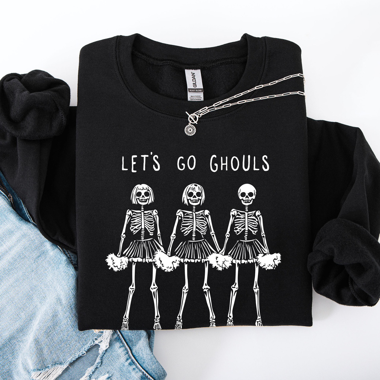 Let's Go Ghouls Skeleton Cheerleaders Halloween Night Parade Spooky Spirit Sweatshirt