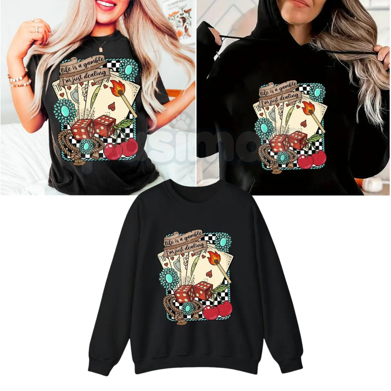 Life is a Gamble Shirt – Retro Turquoise Western Graphic Hoodie & Wild West Country Sweatshirt