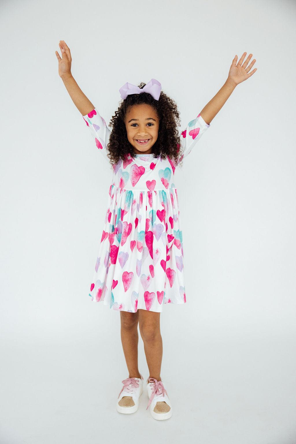 Light Hearted 3/4 Sleeve Pocket Twirl Dress