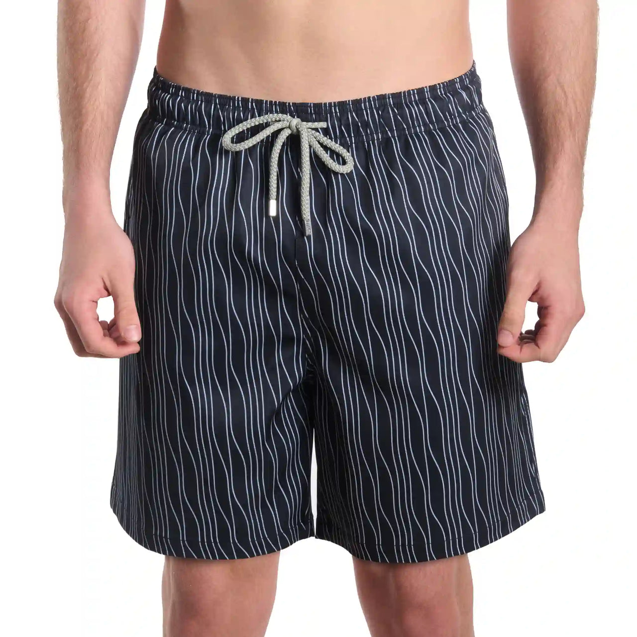Men’s Premium Compression-Lined Hybrid Shorts – Linear Drift-Storm and Fog