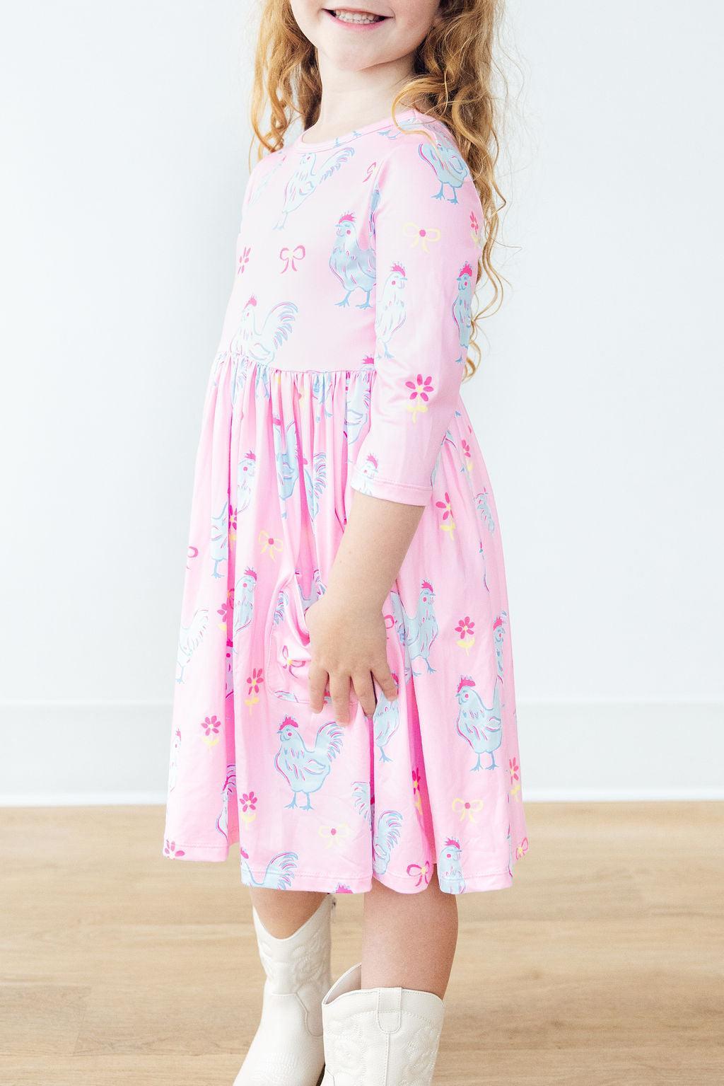 Little Miss Chickie 3/4 Sleeve Pocket Twirl Dress