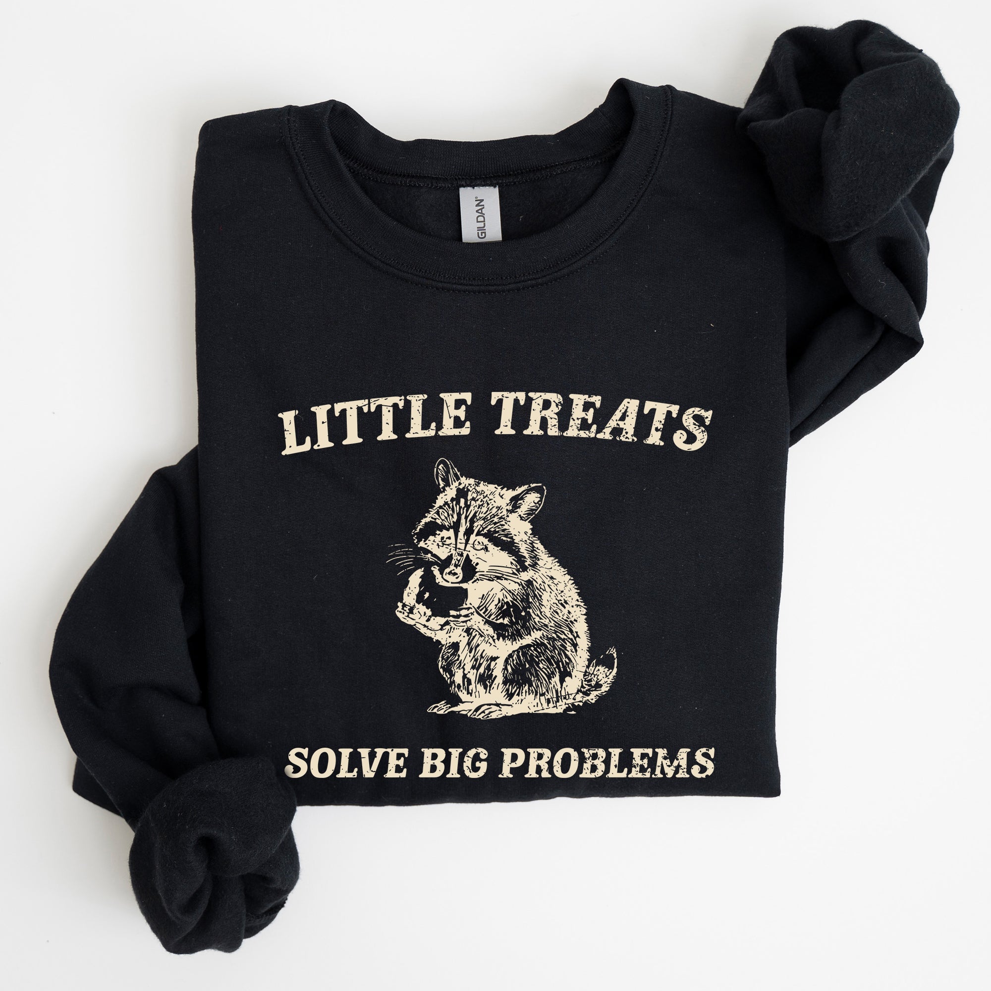 Little Treats Solve Big Problems Raccoon Meme Aesthetic Funny Edition Sweatshirt