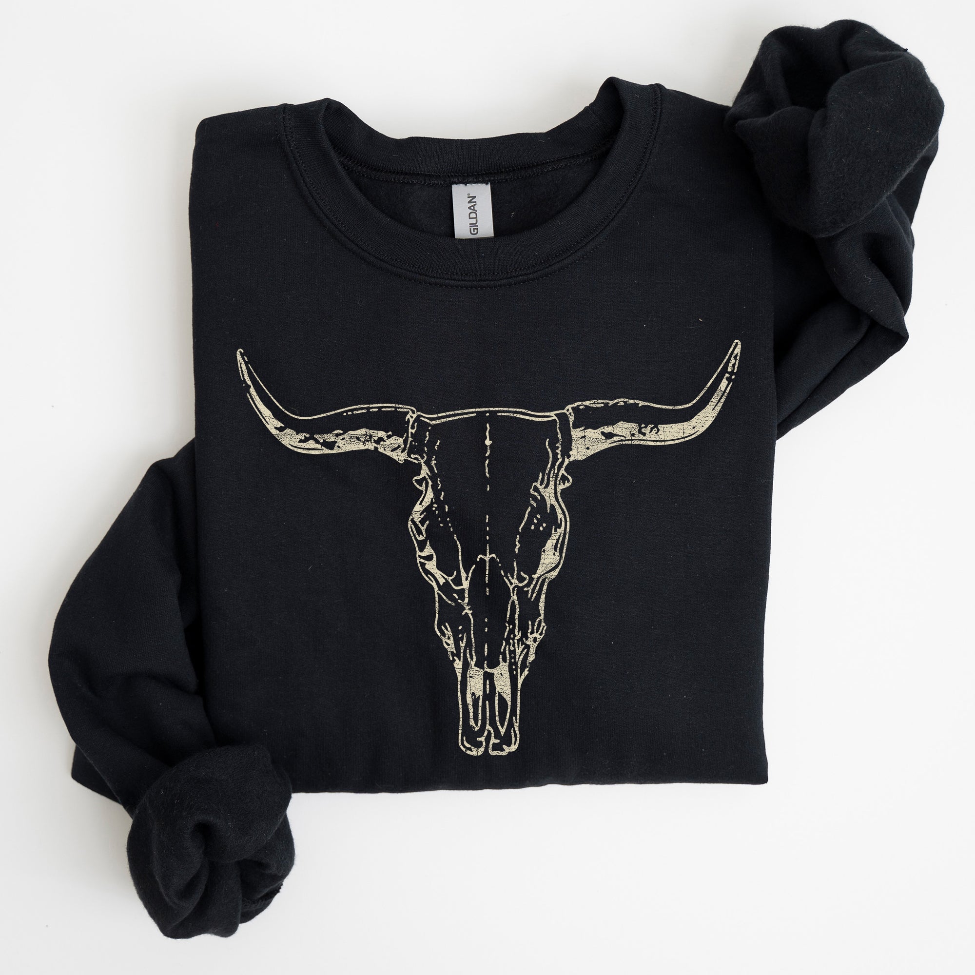 Long Horn, Cow Skull, Rodeo, Cowboy Western Heritage Rustic Vintage Inspired Sweatshirt