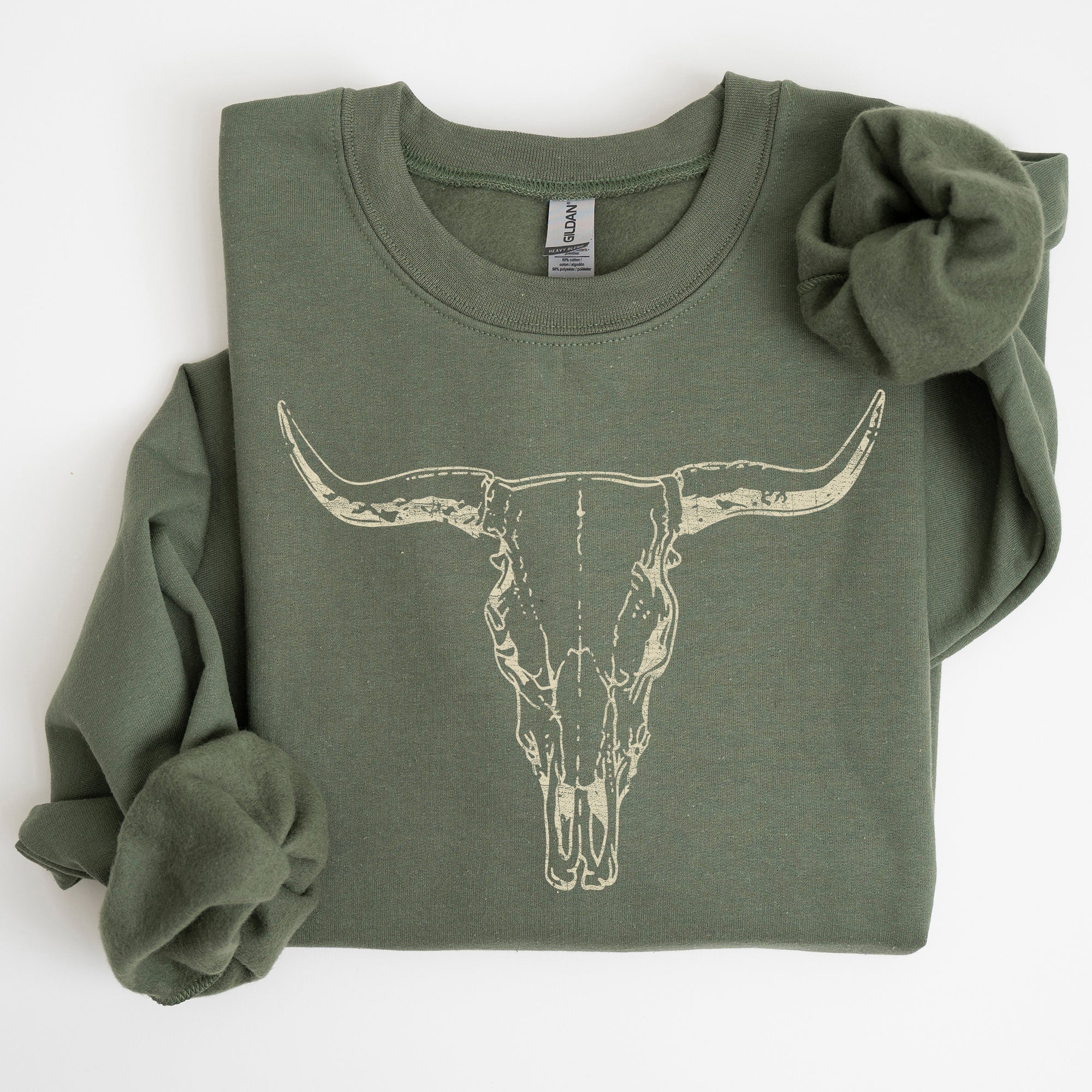 Long Horn, Cow Skull, Rodeo, Cowboy Western Heritage Rustic Vintage Inspired Sweatshirt