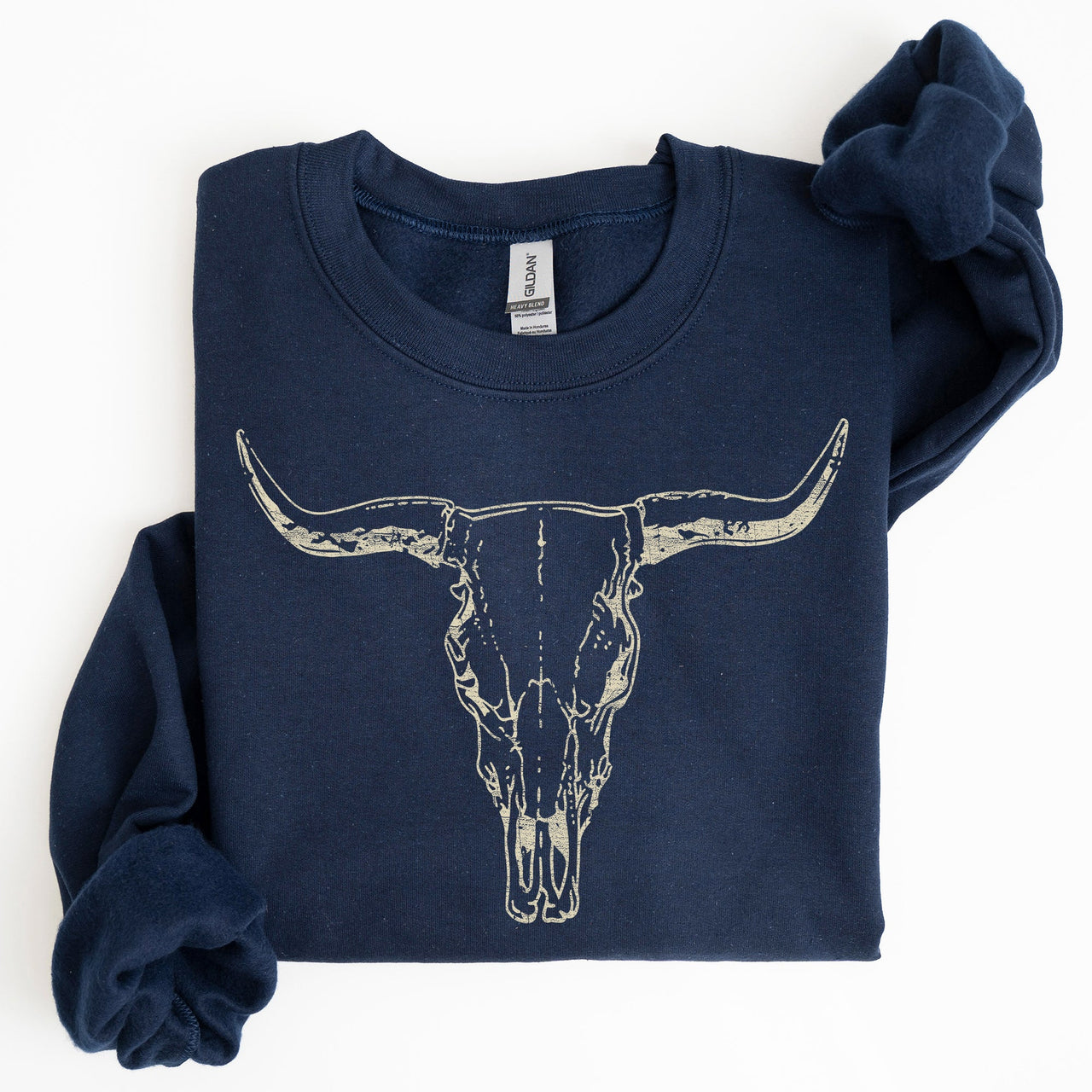 Long Horn, Cow Skull, Rodeo, Cowboy Western Heritage Rustic Vintage Inspired Sweatshirt