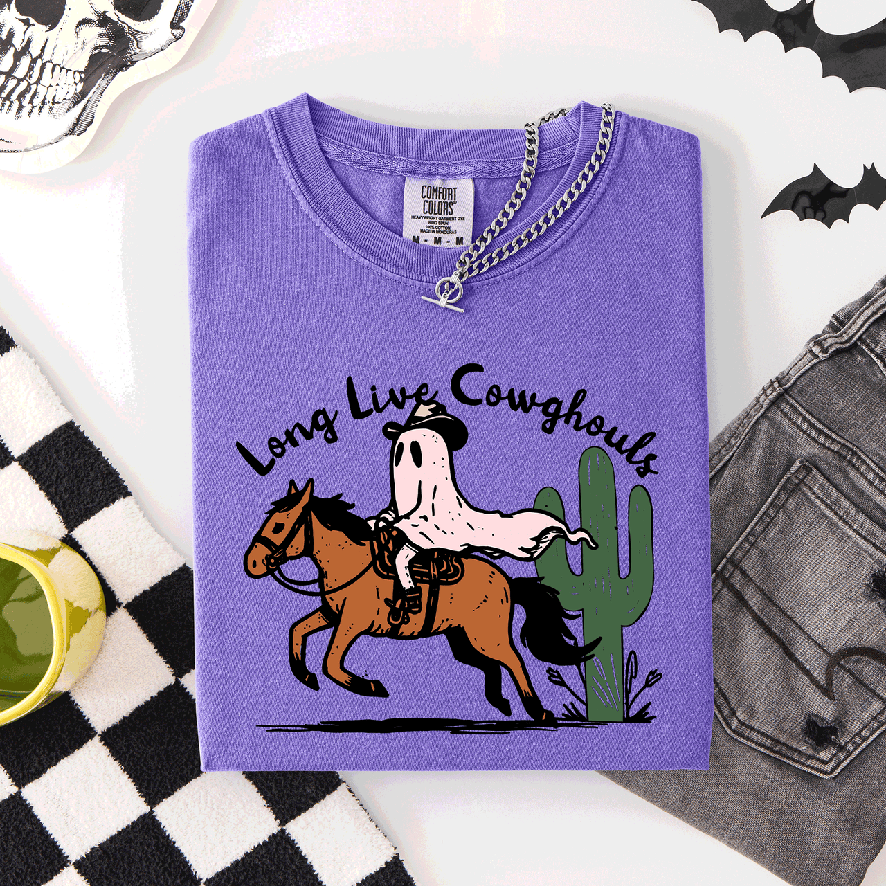 Long Live Cowghouls, Cowgirls Western Halloween Cute Celebration Comfort Colors Tee