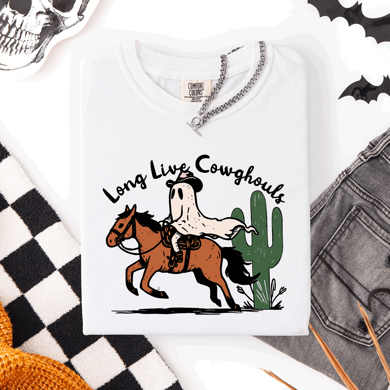 Long Live Cowghouls, Cowgirls Western Halloween Cute Celebration Comfort Colors Tee