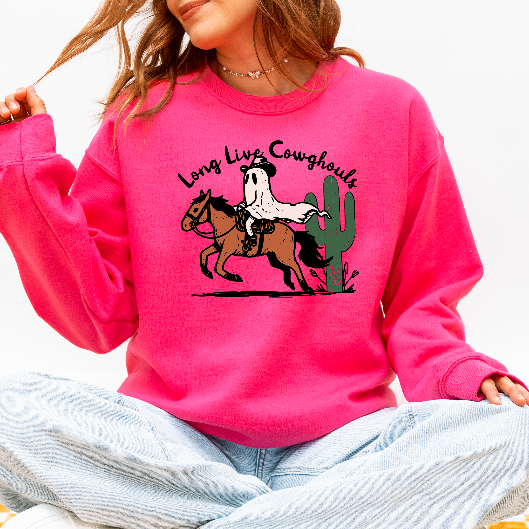 Long Live Cowghouls And Cowgirls Western Halloween Spooky Spirit Vibe Sweatshirt